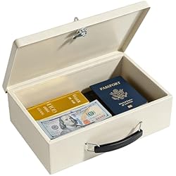 KYODOLED Fireproof Document Box with Key Lock, Small Safe Box for Valuables, Fire and Water Resistance, Fireproof Lock Box for Passport, Cash, Tablet, Exterior 12.8'' x 8.4'' x 4.5'' Beige