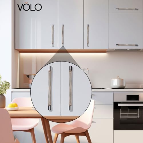 Image of VOLO Wardrobe Cabinet Handle - Sleek Pull Handle for Drawers, Wardrobes, Sliding Doors, and Cabinets in Kitchen, Bedroom, and Office (R-241) (2, Silver, 160MM (8 Inch))