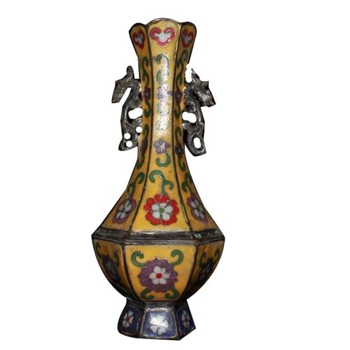 LONDAEE Decoración de jarrón hexagonal Cloisonn é de cobre puro