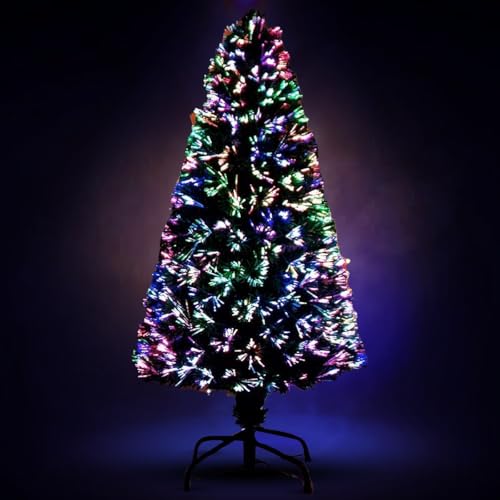 KKTECH Fiber Optic Green Christmas tree Colour changing multicolour with stand Artificial Xmas Tree Decoration for Home Office & Parties (6ft 180cm)