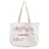 LolaPix Bolso Flores Personalizado con Nombre/Texto. Bolsos Originales. Varios Diseños. 40X33cm. Bolsa Nature Flor de Cerezo