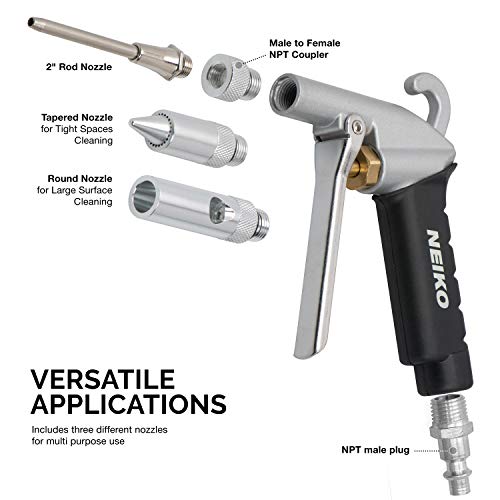 Neiko 31121A High Flow Air Blow Gun | 3 Pc Pneumatic Air Nozzle | Dust Gun | Air Gun Compressor Accessories | ¼” #TOP3