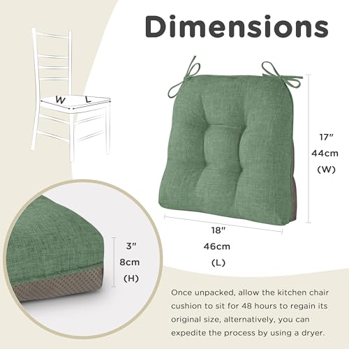 Image of AddGrace Chair Cushions for Dining Chairs Set of 1 Kitchen Seat Cushions with Ties and Non Slip Backing Tufted Indoor Seat Pad for Kitchen Dining Room 18 inch x 17 inch x 3 inch Sage Green
