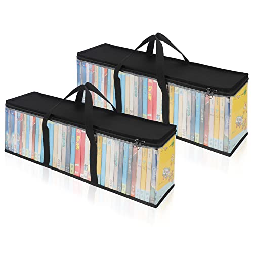 CCidea Bolsas de armazenamento de DVD (conjunto de 2) estojo de suporte de mídia de PVC transparente com alças para DVDs/CDs/VHS Box/Blu-Ray, capas de filme/discos de videogame – cada bolsa comporta