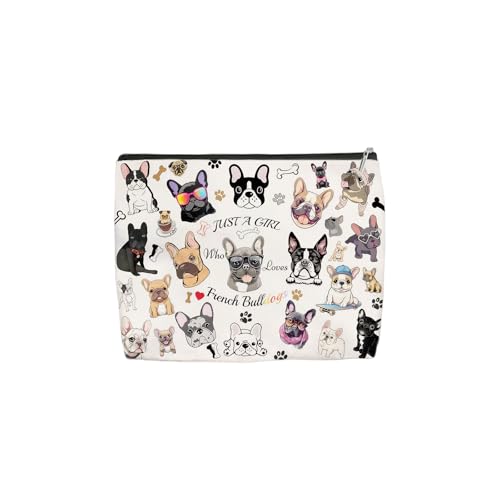 Borsa per trucchi con bulldog francese, in lino, resistente, impermeabile, 25 x 18 cm, doppia stampa con fodera, regalo alla moda