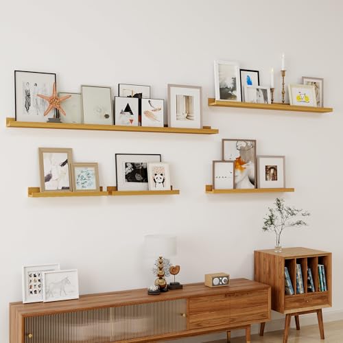 Picture Ledge Shelf, Floating Shelves 48 Inches Long, Oak Picture Shelf for Wall with Ledge, Rustic Floating Shelves with Lip, Wall Display Shelves for Pictures Album Records Collections Arts - Thumbnail 2