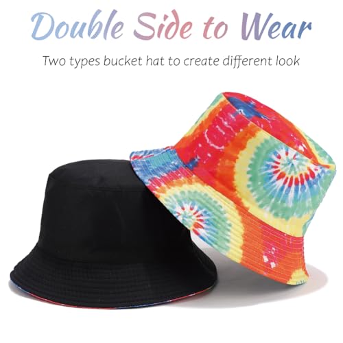 Image of Reversible Bucket Hat for Women Summer Travel Fisherman Cap, Girls Cute Double Side Wear Bucket Cap