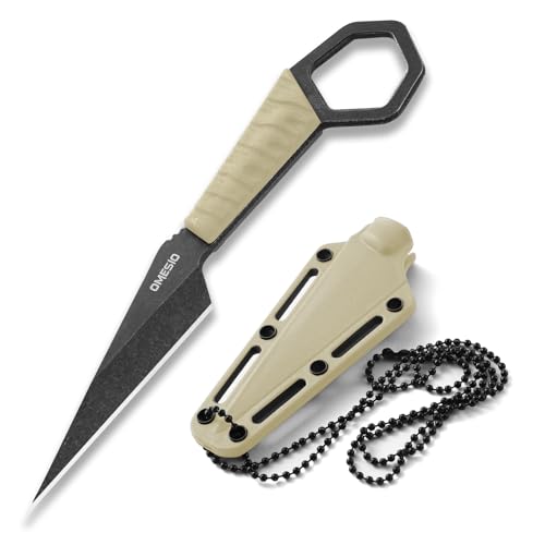 Image of Omesio Fixed Blade Knife with Sheath, 6.38 inch Full Tang Neck Knife for Men, Compact EDC Tactical Knife for Outdoor Camping, Survival, Hiking (Khaki)