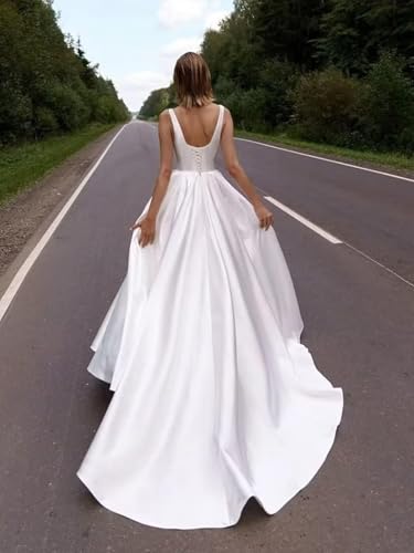 Women's Square Collar Satin Wedding Dress for Bride A Line Floor Lenght Simple Formal Bridal Dress2