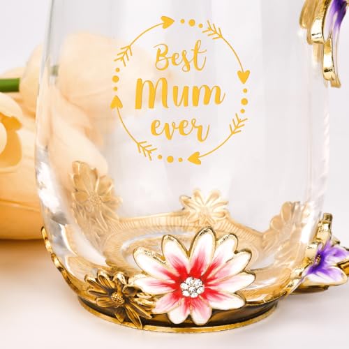 DOITGO Mothers Day Gifts for Mum from Daughter Son,12 Oz Flower Glass Coffee Mugs Tea Cup with Spoon,Mum Birthday Gifts for Stepmum Wife,Mothers Day Presents for Grandma Women on Christmas - Image 6