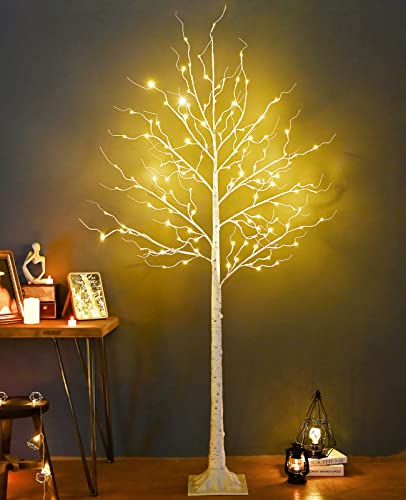 Zhouduidui Lighted Birch Tree, 8Ft 136Led Birch Tree Lights,Artificial Twig Tree Light 9Modes Timer For Indoor Outdoor Easter Tree St Patrick's Day Christmas Home Floor Decor,Warm White&Multicolor #TOP6