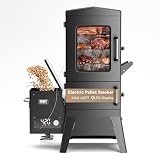 Electric Pellet Smoker with Rainproof Cover & Meat Probe, Vertical Pellet Smoker Grill with LED Display Temperature Control, 616 Sq.in, 4-Rack for Ribs, Brisket, Chicken