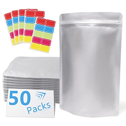 ANZNKU 1 Gallon Mylar Bags for Food Storage 50 Pcs 10x14 Resealable Pouch