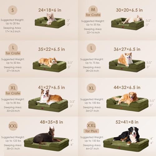 Image of EHEYCIGA Orthopedic Dog Beds Large Sized Dog, Waterproof Memory Foam Pet Bed with Sides, Non-Slip Bottom Large Pet Bed with Washable Removable Cover, Olive Green
