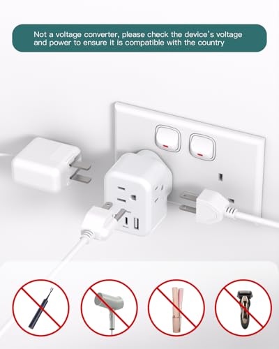 2-Pack US/CA to UK Ireland Travel Plug Adapter, Addtam Type G Power Outlet Adapter with 3 AC Outlets 3 USB(2 USB C), Travel Essentials for USA to Dubai Scotland British London Engl image 8