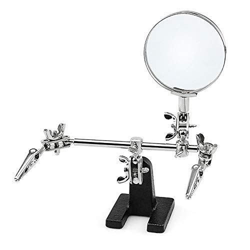 Helping Hands Magnifier Glass Stand with Alligator Clips — 5X Magnifying Lens, Perfect for Soldering, Crafting & Inspecting Micro Objects