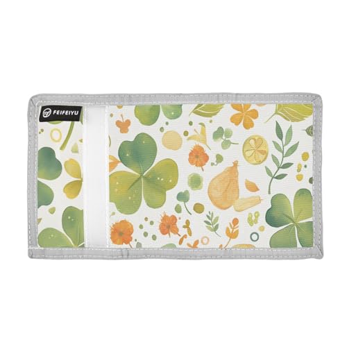 Clover and Leaves Durable Nylon Fabric Wallet for Boys and Girls - Multi-Functional with 2 Clear Pockets, Zipper Coin Compartment, 3 Card Slots & Keyring2