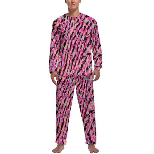 Ensemble de pyjama homme à rayures roses en maille douce à manche longue
