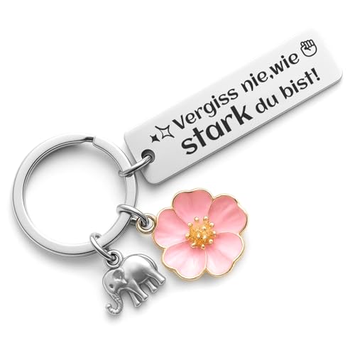 MVOLEGDE Schlüsselanhänger Glücksbringer mit Gravur Glücksbringer Schlüsselanhänger mit Blumen und Elefanten Beste Freundin Geschenke für Frauen Geburtstagsgeschenke&Gute Besserung Geschenke