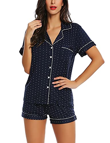 Image of Cherrydew Women Bamboo Viscose Super Soft Comfy Summer Cooling Short Sleeve Button Down Pajama Shorts Set S-XXL