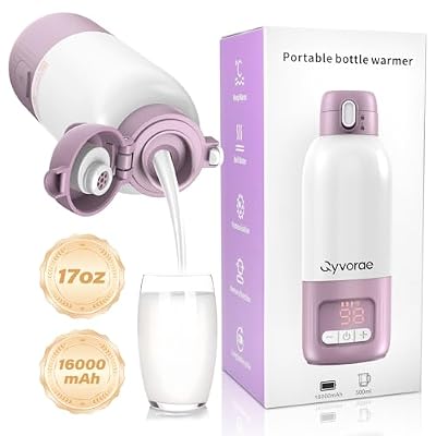 Portable Bottle Warmer for Travel, 17 oz Large Capacity & 16000mAh Extended Battery Life, 8 Temp Contorl, Breastmilk/Formula/Water/Milk 2Min Fast Warmer Heating, Ideal for Travel, Outdoor