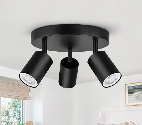 GeyouLux LED Deckenstrahler, Modern Deckenleuchte GU10 Schwenkbar 350°, Spotleuchte Wand Schwarz, Deckenlampe Spots, LED Wandstrahler für Küche, Wohnzimmer, Schlafzimmer (Ohne Leuchtmittel)