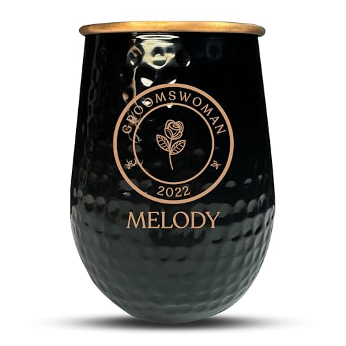 Custom The Grip Mule 100% Copper Moscow Mule Mug with Personalized Groomswoman Circle Rose at the center Theme Engraving for the Palm of Your Hand | Cold Drinks Only | No Handle | 1 Cup | 18 Oz |Black