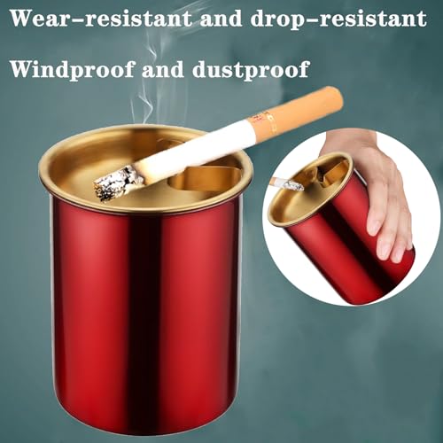 Image of Car Ashtray with Lid, Portable Smell Proof Ashtray for Car, Detachable Smokeless for Car Cup Holder, Stainless Steel Windproof Extinguished Butt Bucket Ash Tray for Outdoor Travel Home Office (Red)
