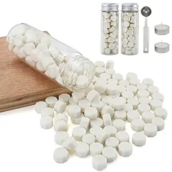 Wax Seal Beads, Yoption 150 Pieces Octagon Sealing Wax Sticks Beads with Candle Melting Spoon for Wax Seal Stamp (White)