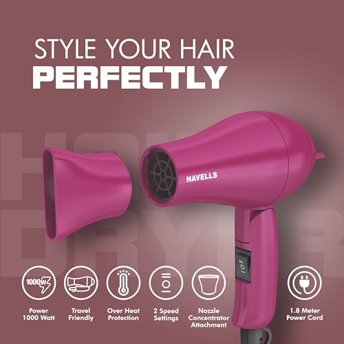 Havells 1000 Watt Foldable Hair Dryer; 2 Heat Settings (Hot/Warm), Heat Balance Technology | Purple | Your Perfect Blow Dry Companion For Effortless Hair Styling | Hd1810 3
