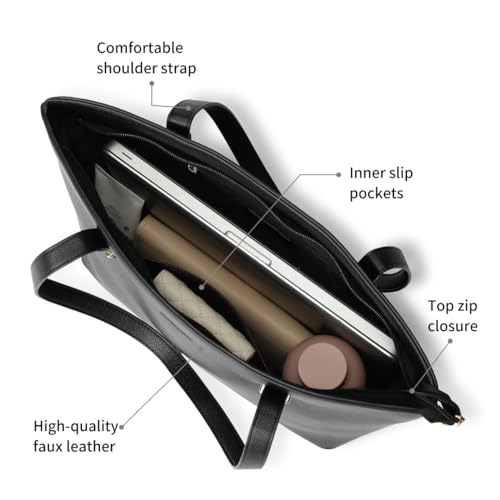 Image of Fastrack PowerCarry Tote for Women, Semi-PU Faux Leather Tote with Zip Closure and Comfy Strap, Spacious 15.12L Handbag for Office, College, or Casual Outfits, Large Tote Bag for Women