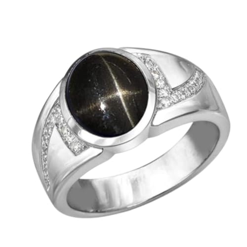 Mens Black Star Sapphire Ring Solid Mens Ring Black Star Rings For Men 8x6mm Oval Cabochon Gemstone 925 Sterling Silver (rose gold finish)