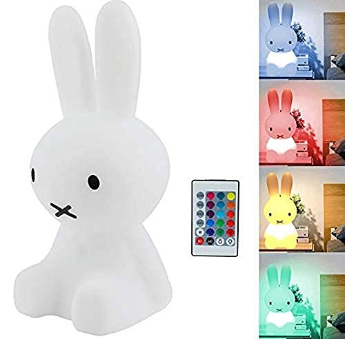 LED chambre d'enfants maison chevet ambiance chaleureuse veilleuse coloré lapin lampe télécommande cadeau d'anniversaire de vacances-(Télécommande colorée) 28cm