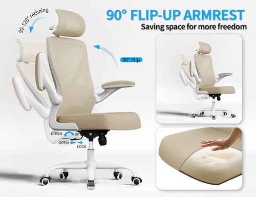 Image of Ergonomic Office Chair - Mesh Desk Chair with Adjustable Lumbar Support High Back Computer Gaming Chairs - Big and Tall Office Chairs Adults, Comfortable for Long Hours, Beige