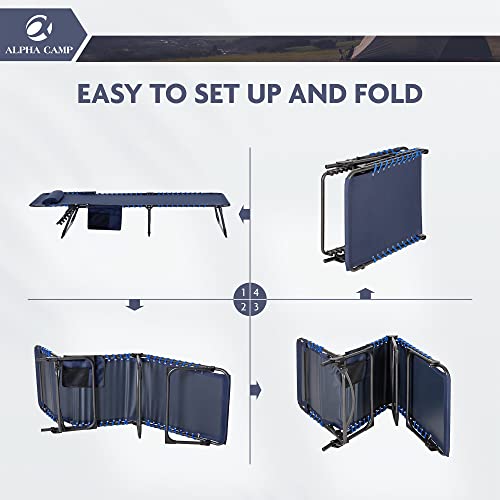 Alpha Camp Outdoor Folding Chaise Lounge Chair For Beach Lawn Pool Tanning Deck Camping, 5-Position Reclining Patio Chairs With Pillow, Navy Blue #TOP4