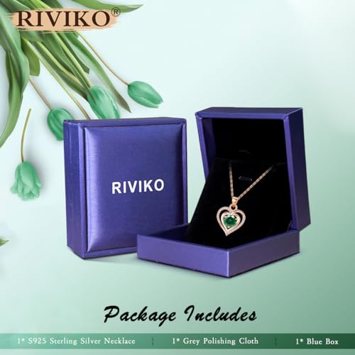 RIVIKO Valentines Day Gifts for Wife-Heart Birthstone Pendant Necklace for Women 925 Sterling Silver Zirconia Rose Gold Plated May Necklaces Christmas Mothers Day Jewelry Gifts For Her Mother Wife — view 6