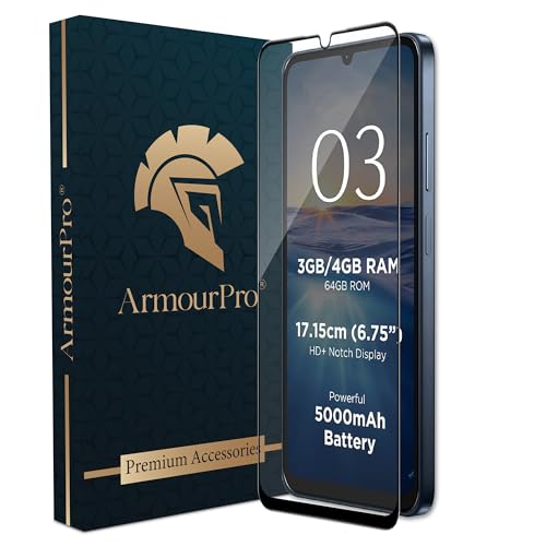 Image of ArmourPro Military-Grade Gorilla Tempered Glass for Lava O3 (6.75 Inch) With Easy Installation Kit| Edge To Edge Full Screen Coverage |Black