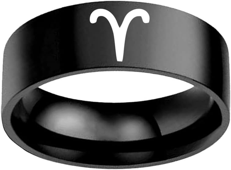 Unisex Stainless Steel Simple 12 Constellation Zodiac Statement Ring Horoscope Astrology