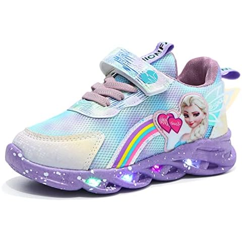IRON JF Elsa shoes girls,kids led shoes,luminous shoes elsa sneakers,flashing light girls sports shoes for running with wings for spring summer and autumn (Color : Purple, Size : 28 EU) Cover