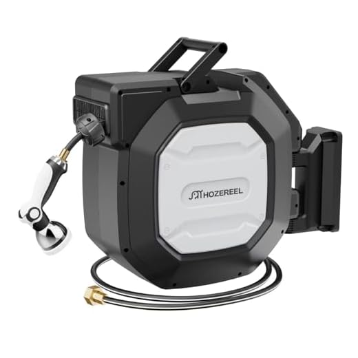 5/8" x 100 ft Heavy Duty Retractable Garden Hose Reel by HOZEREEL, Outdoor Garden Hose Reels - Self Retract Wall Mount Hose Reel Automatic Storage, Any Length Lock, 10 Pattern Nozzle