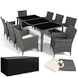 tectake® Conjunto Jardín Exterior de Ratán y Aluminio, 2 Juegos de Fundas y Funda Protectora - Gris