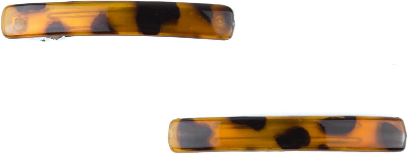 Mytoptrendz® Pack of 2 PCS Ladies Girls Small Slim Barrette Hair Clips Slide Rectangular Auto Sprung French Clasp (Tortoise Brown-)