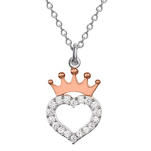 Disney Princess Pink Gold Over Sterling Silver Cubic Zirconia Heart Crown Necklace, 18"