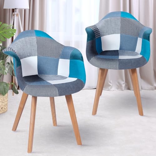 Lot 2 chaises SARA scandinaves patchwork bleu IDMarket