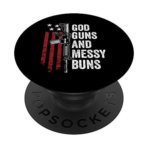 GOD GUNS & MESSY BUNS - Christian Pro Gun Bandera Americana PopSockets PopGrip Intercambiable