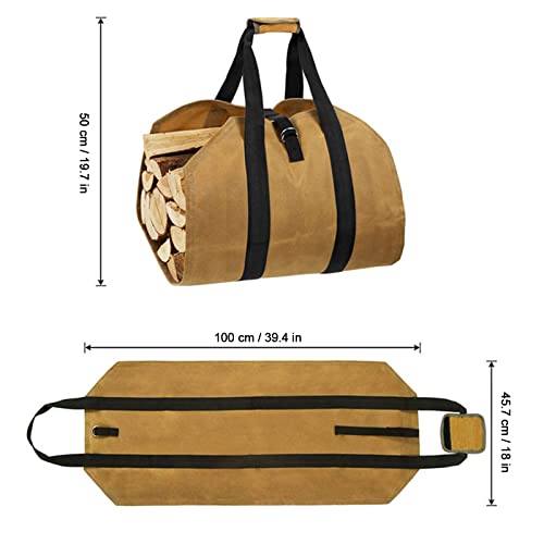 Coverify Canvas Log Carrier Bag Heavy Duty Water Resistant Firewood Log Tote Bag Carrier For Indoor Stoves Firewood Carry Bag Holder With Handles For Outdoor Camping Trip (39.4''X18'', Brown) #TOP2