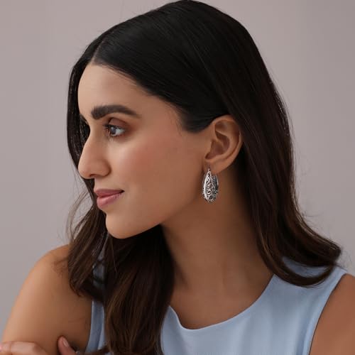 Image of TRUESILVER ACPL 925 Sterling Silver BIS Hallmarked Filigree Hoop Earrings for Women & Girls | Lightweight Designer Oval /Round Hoops | Everyday Wear | Gift for Her