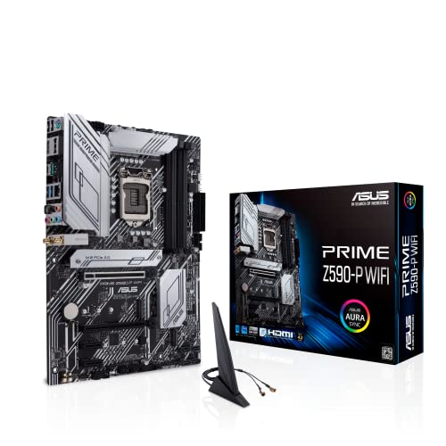 ASUS PRIME Z590-P WI-FI, Scheda madre Intel Z590 ATX con PCIe 4.0, 3x slot M.2, 11 fasi DrMOS, HDMI, DP, Intel WI-FI 6, Lan 2.5 Gb, USB 3.2 Gen 2x2 Type-C, supporto Thunderbolt 4, Aura Sync RGB