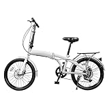 BICKKOMG Folding Bike, 20 Inch Dual Disc Brakes Folding Bicycle Adjustable Height Mountain Bike Full Suspension Mountain Bike with 7-Gear Transmission for Gravel Roads, Highways, Sand Roads