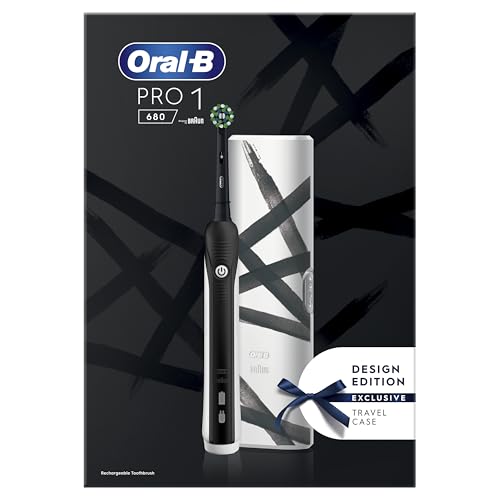 Oral-B Pro 1 680 Spazzolino Elettrico Design Edition Ricaricabile Nero con Custodia Bianca